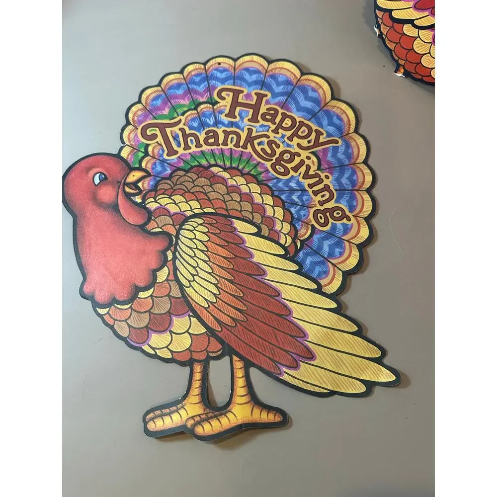 3 Vintage Thanksgiving Die Cut Turkeys Decoration Window Cutouts 1997 Beistle Co